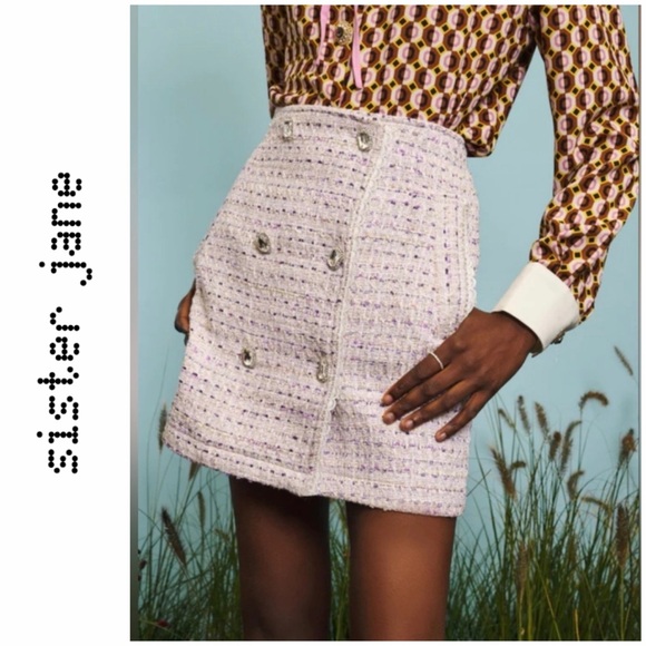 Sister Jane bejewelled Tweed mini skirt highwaisted lavender lined sz S
